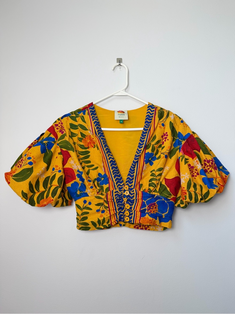 Farm Rio Yellow Floral Yard Lenzing Ecovero Euroflax Crop Top Size XS